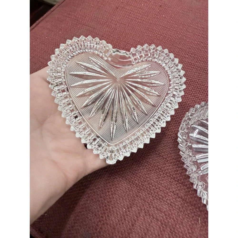 Vintage Gorham Cut Crystal Heart Shaped Trinket Candy Bowl 4 1/2